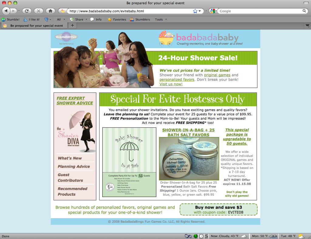 Baby Shower Store Landing Page