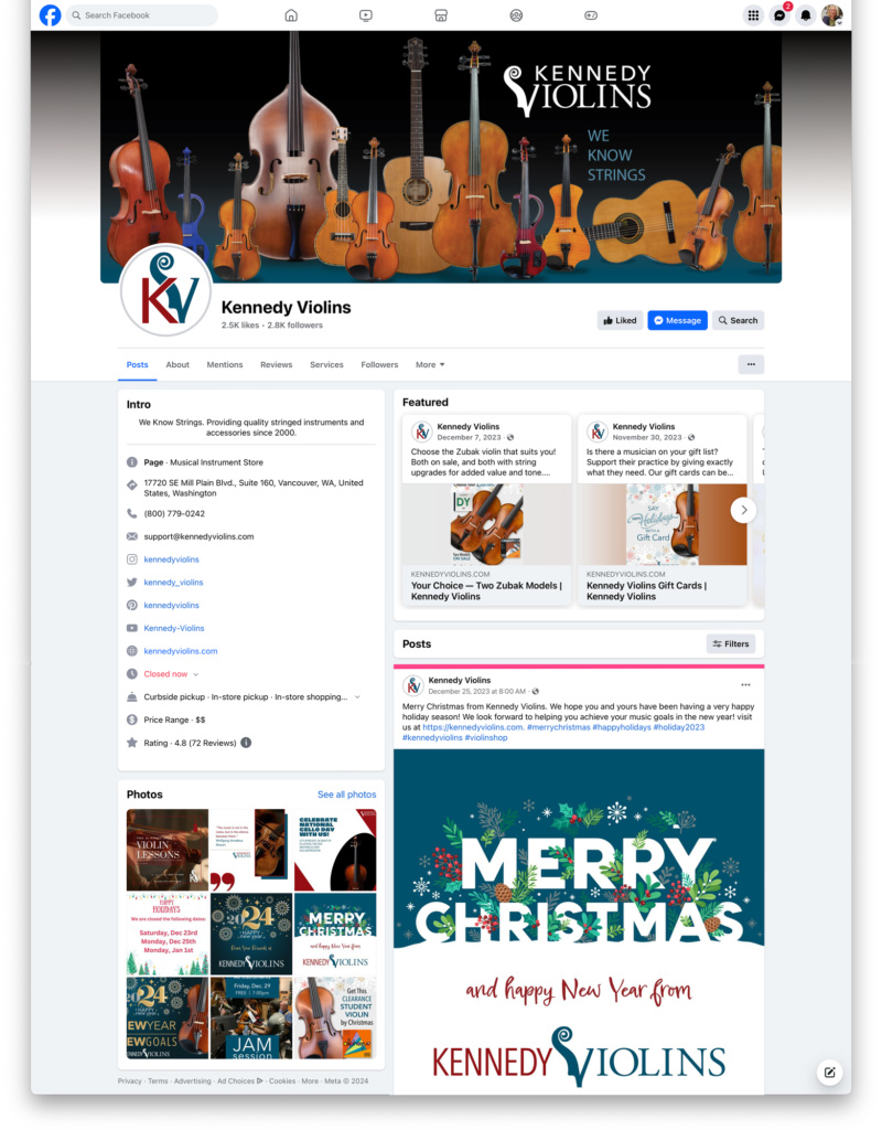 Social Media Management for Kennedy Violins