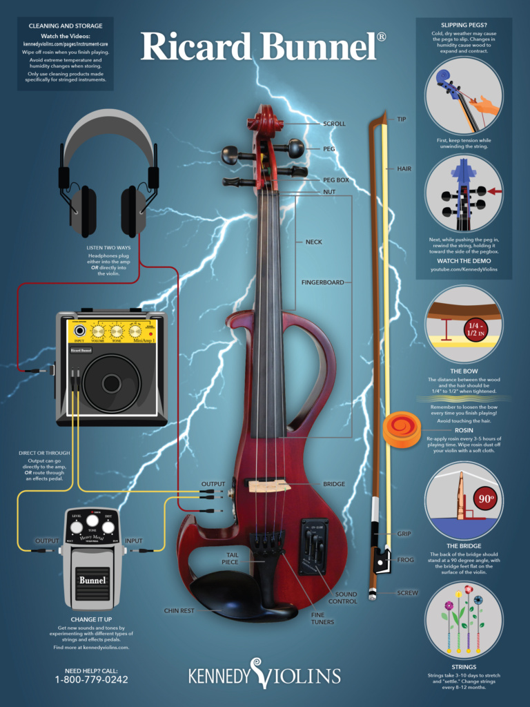 Electric Violin Instrument Care Poster.