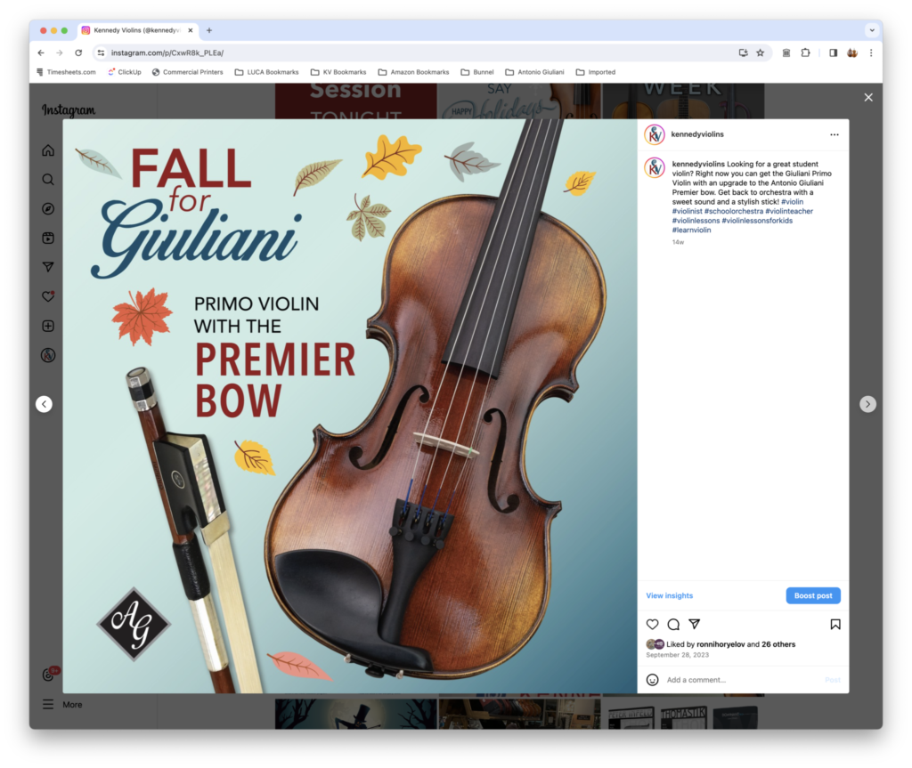 Social Media Posts for Kennedy Violins