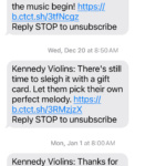 Kennedy Violins SMS Screen