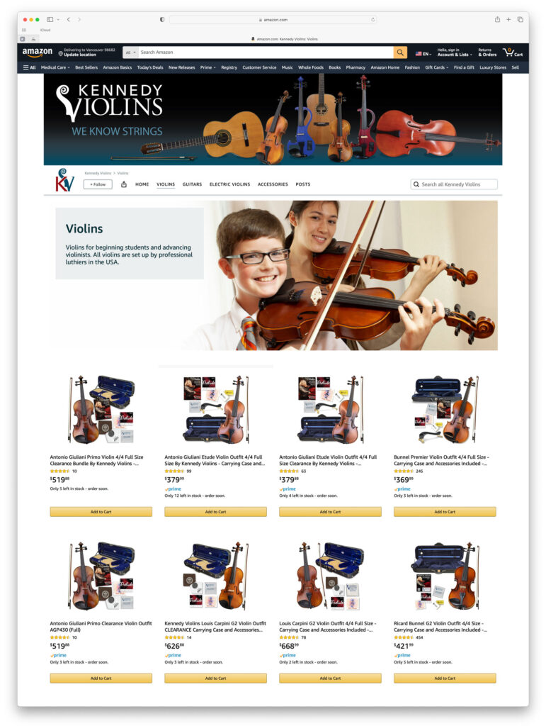 Amazon Store Violins Page