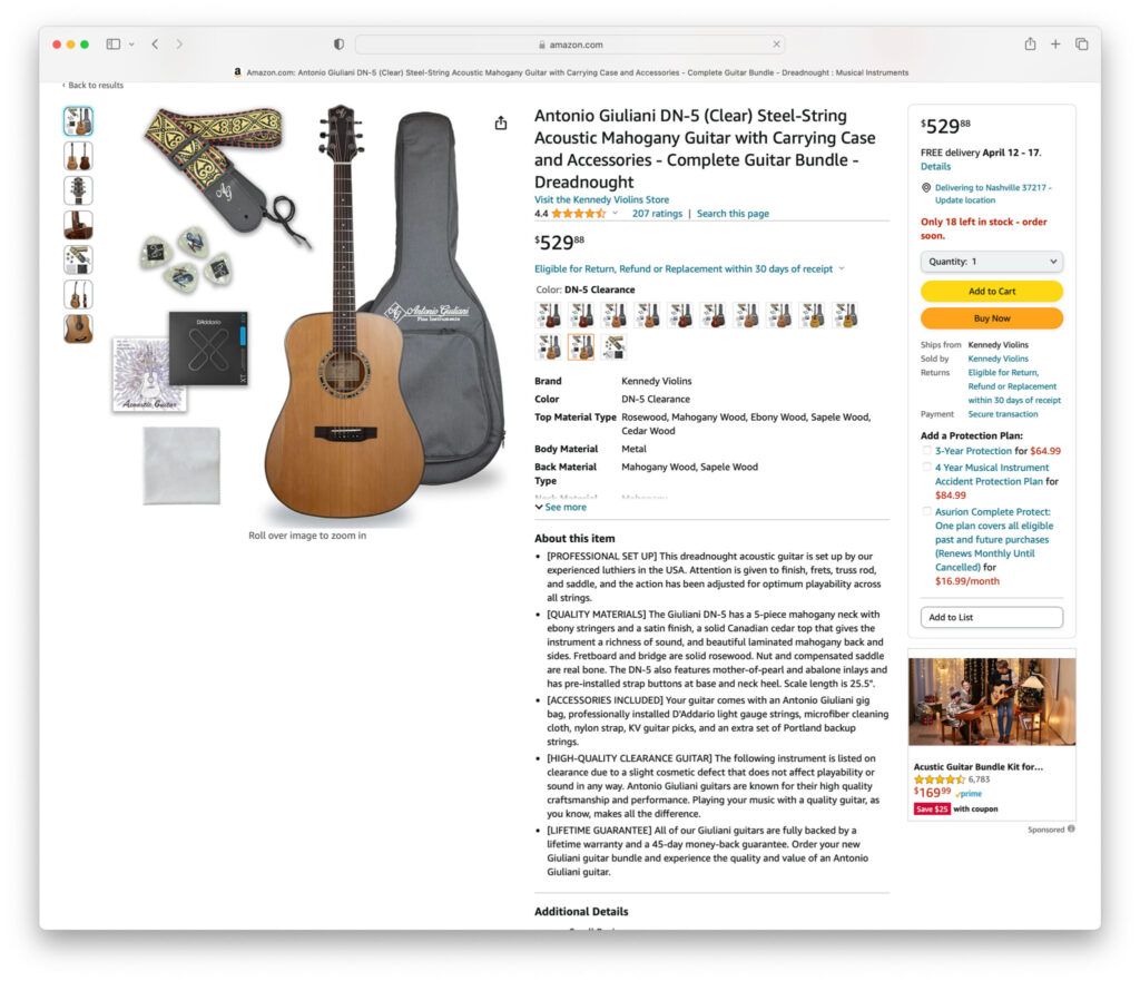 DN-5 Guitar Product Listing