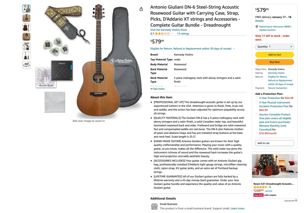 DN-6 Guitar Product Listing