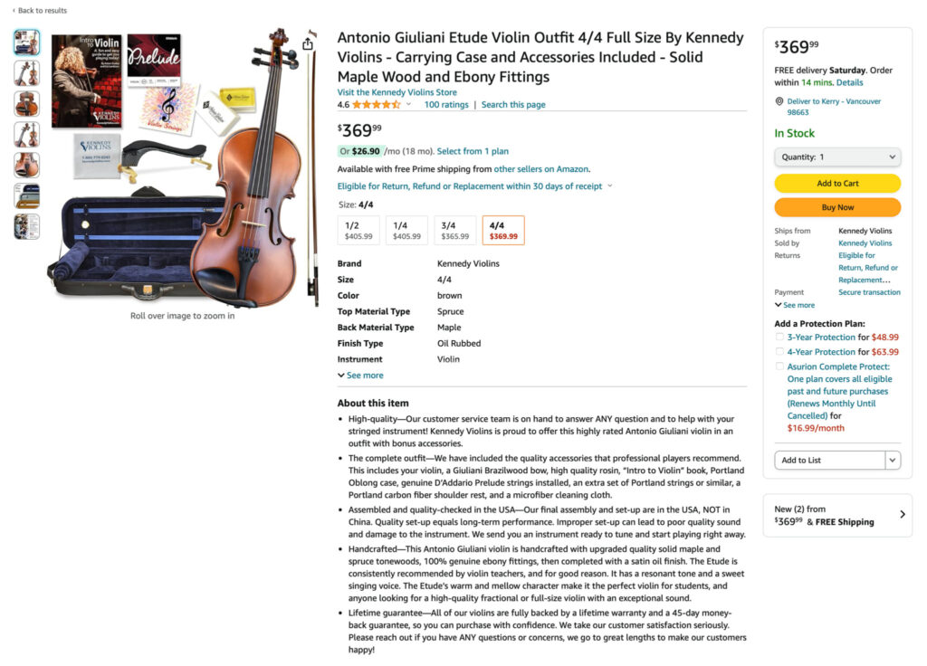 Etude Violin Product Listing