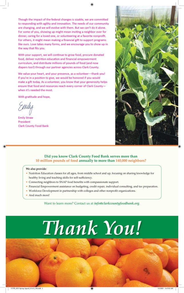 Fundraising appeal print production, page 2, with variable text shown in magenta.