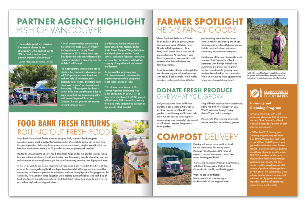 Inside Spread of a summer newsletter for non-nrofit organization.